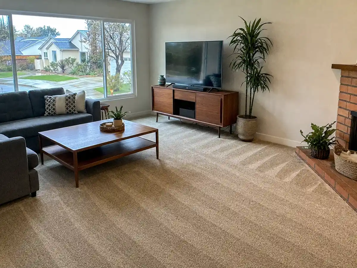 Freshly cleaned carpet with the furniture back in place — completed job in Studio City, CA